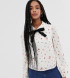 Wild Honey Balloon Sleeve Blouse With Contrast Ribbon Neck Tie