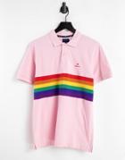 Gant Pride Capsule Rainbow Chest Stripe Pique Polo In California Pink