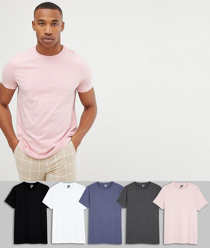 Asos Design 5 Pack Organic T-shirt With Crew Neck Save - Multi
