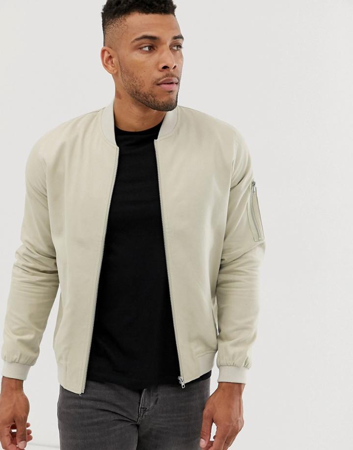 Asos Design Ma1 Bomber Jacket In Stone - Stone