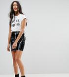 Naanaa Tall High Shine Mini Skirt With Biker Details - Black
