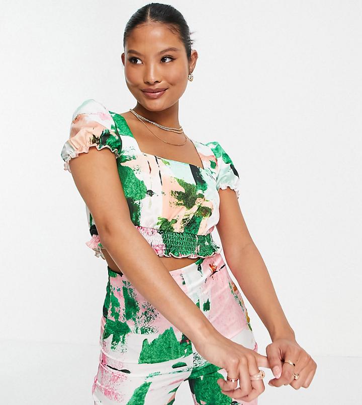 Liquorish Petite Set Crop Top In Abstract Print-multi