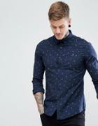 Farah Wilson Slim Fit Pattern Shirt In Navy - Navy