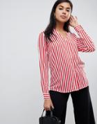 Y.a.s Strey Striped Collareless Shirt - Red
