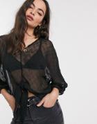Y.a.s Farah Tie Front Blouse-black
