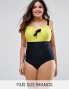 Junarose Color Block Tie Front Swimsuit - Multi