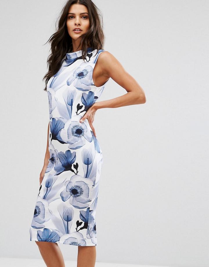 Unique 21 Scuba Floral Midi Dress - Navy