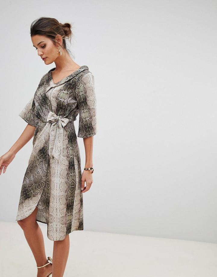Closet London Wrap Front Stripe Dress In Snake Print-multi