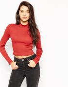 Asos Turtleneck Crop Top In Rib - Ox