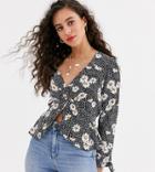 Miss Selfridge Petite Blouse With Twist Front In Floral Print-black