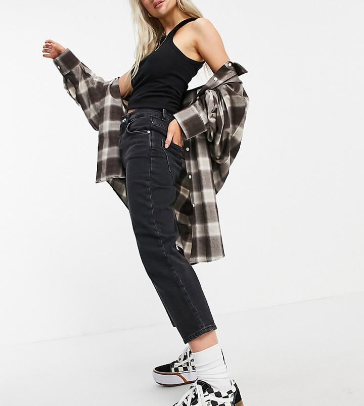 Asos Design Petite High Rise Stretch 'slim' Straight Leg Jeans In Washed Black