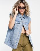 Weekday Cotton Sleeveless Denim Jacket In 70's Blue - Mblue