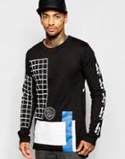 Hero's Heroine Longline Long Sleeve T-shirt With Grid Print - Black