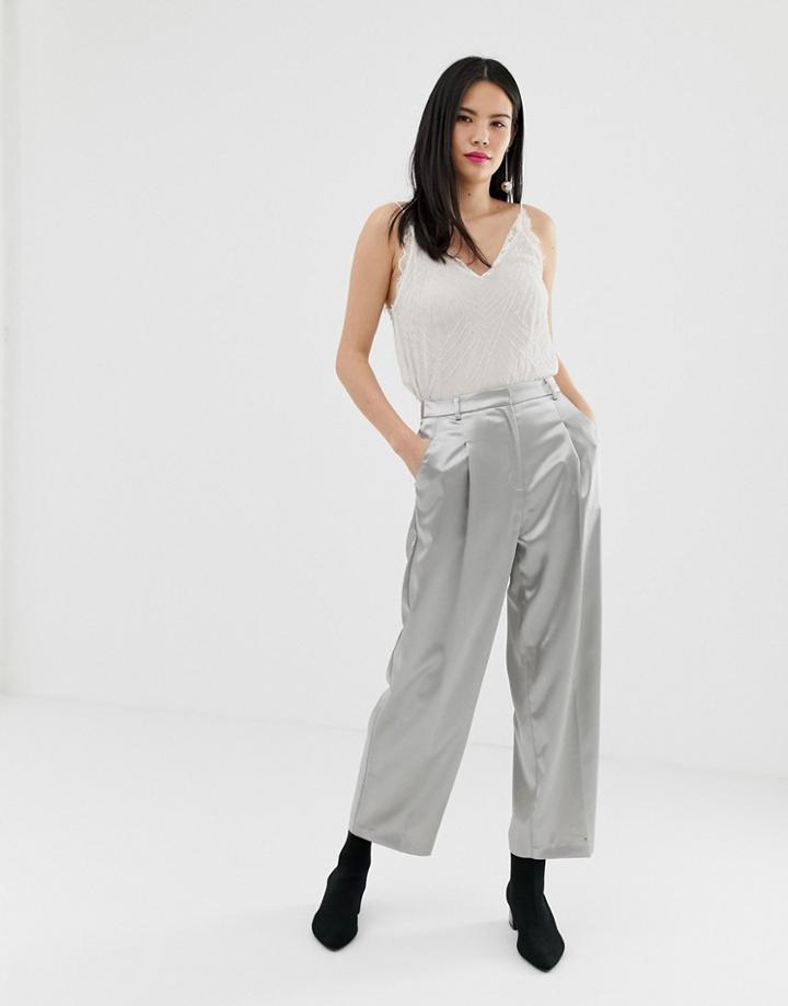 Miss Selfridge Straight Leg Pants In Silver - Silver