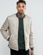 Asos Bomber Jacket In Quilted Ripstop In Light Grey - Light Gray