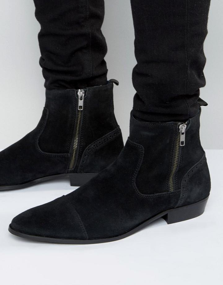 Walk London Lancaster Suede Boots - Black