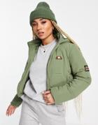 Ellesse Cropped Puffer Jacket In Khaki-green