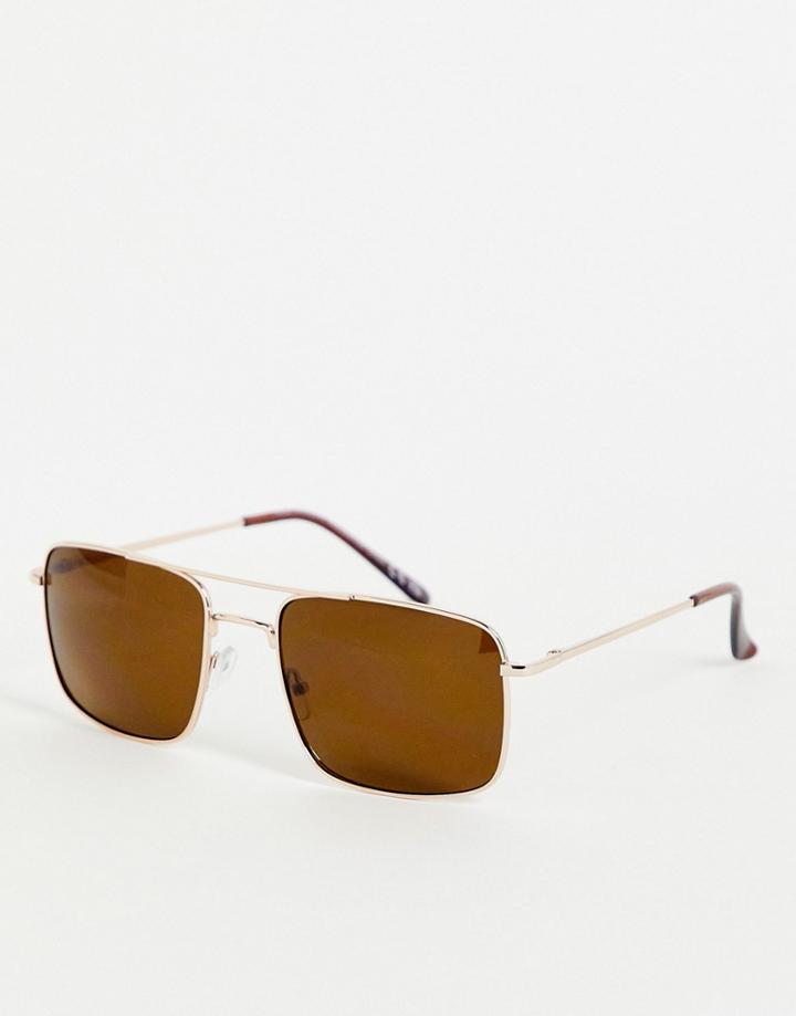 Svnx Square Aviator Frame Sunglasses In Gold