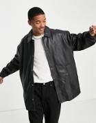 Asos Design Oversized Longline Leather Coach Jacket In Black