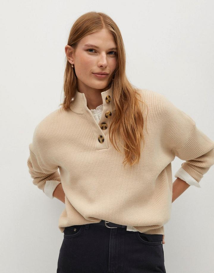 Mango Button Detail Sweater In Ecru-white