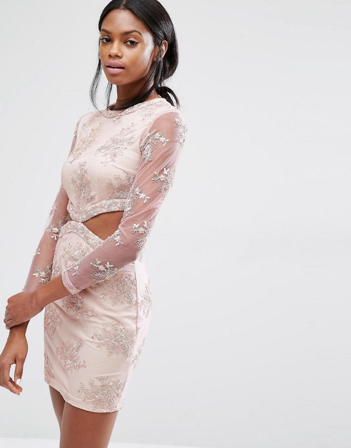 Missguided Floral Lace Cut Out Mini Dress - Pink
