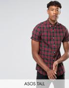 Asos Tall Slim Shirt In Plaid Check - Navy