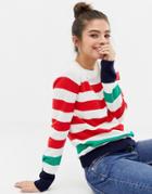 Brave Soul Tuscany Sweater With Contrast Stripes - White