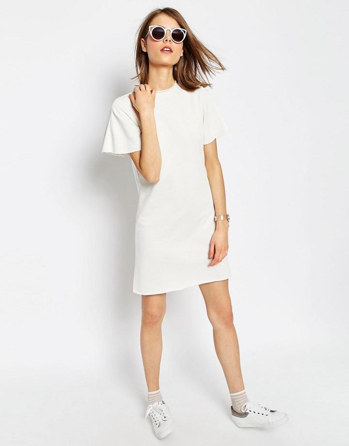 Asos Lightweight Sweat Dress With Angel Sleeve - Cream