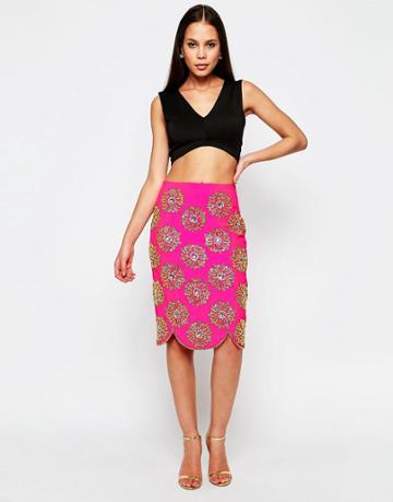 Virgos Lounge Blossom Pencil Skirt - Pink