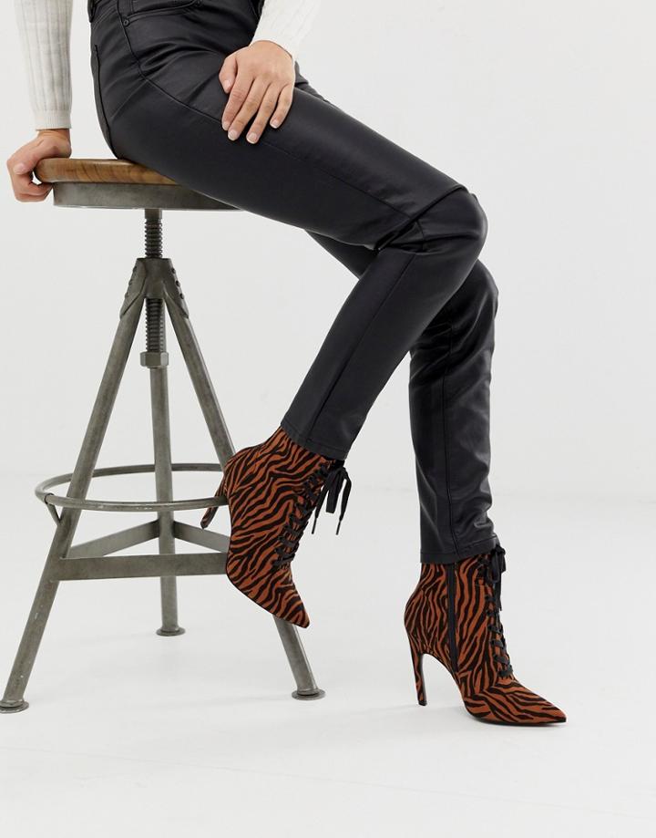 Asos Design Elaina Tiger Print Lace Up Boots-multi
