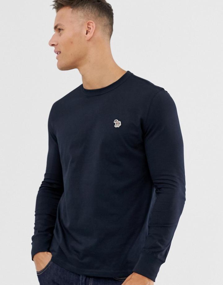 Ps Paul Smith Long Sleeve Zebra Crew Neck Top In Navy