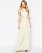 Jarlo Delilah Maxi Dress With Ruched Bodice & Lace Inserts - Cream