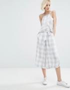 Native Youth Awkward Length Pants With Tie Waist In Large Gingham Co-ord - Gray