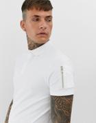 Asos Design Skinny Polo Shirt With Stretch And Ma1 Pocket In White - White