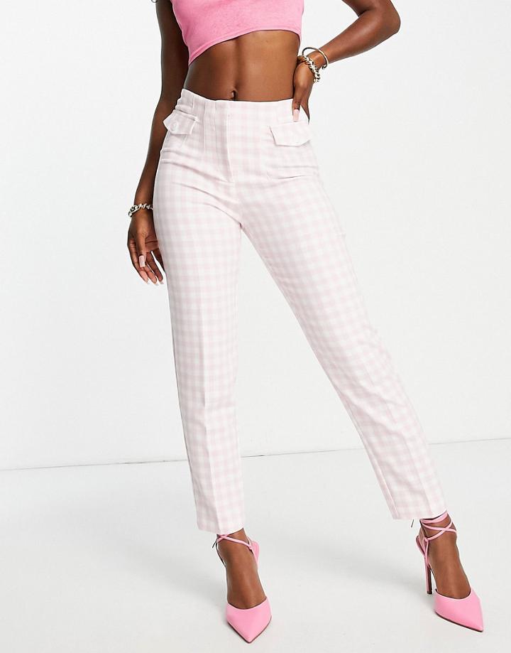River Island Gingham Cigarette Pants In Light Pink