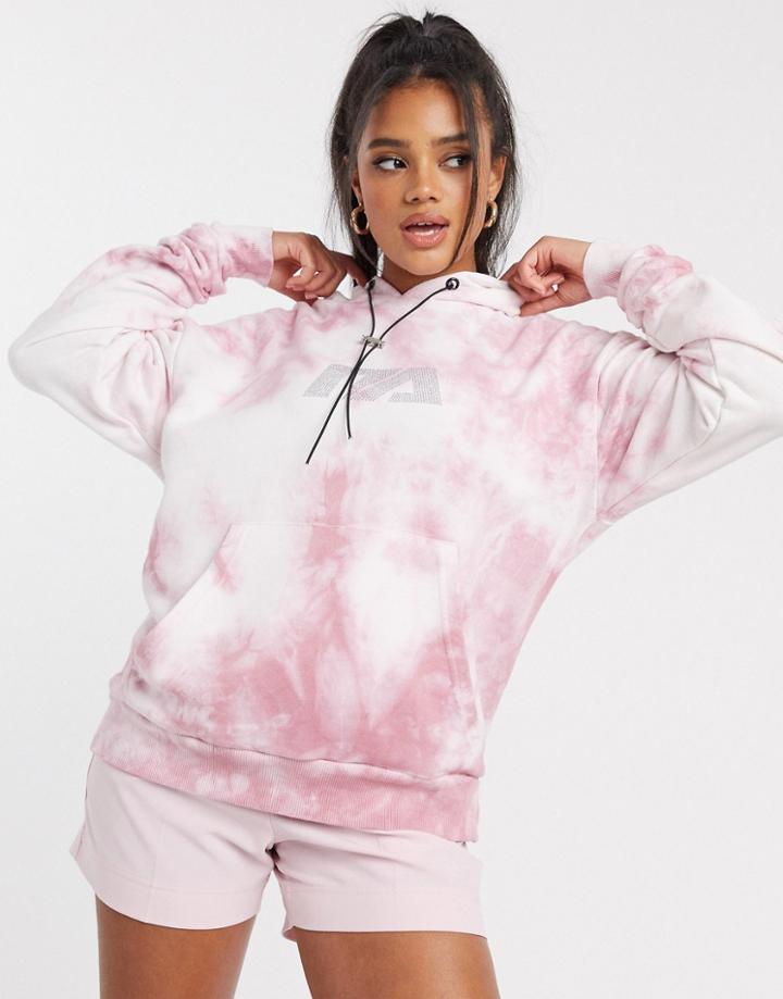Night Addict Oversized Hoodie With Rhinestone Logo In Pink Tie Dye-grey