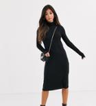 Vero Moda Petite Aware Roll Neck Jersey Midi Dress In Black