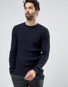 New Look Muscle Fit Ribbed Sweater In Navy - Navy
