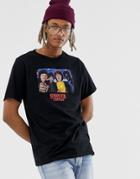 Pull & Bear X Stranger Things T-shirt With Print In Black - Black