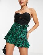 River Island Animal Flippy Frill Short In Green