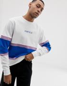Penfield Contrast Panel Crew Neck Sweatshirt With Chest Logo Embroidery In White - White