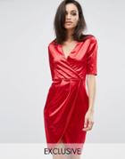 Club L Wrap Front Midi Dress In Satin - Red