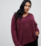 Brave Soul Plus Chenille Sweater With V Neck-purple