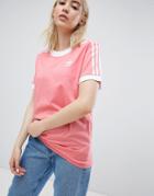 Adidas Originals 3 Stripe Ringer T-shirt In Pink - Pink