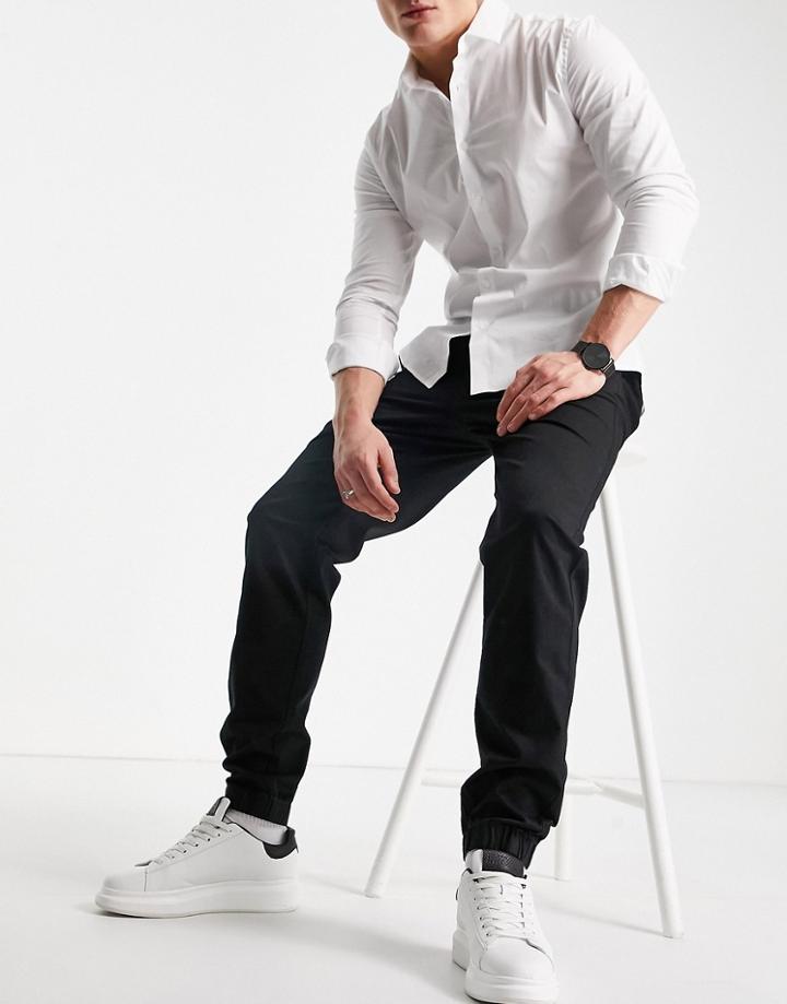 River Island Pull On Cuffed Chinos In Black