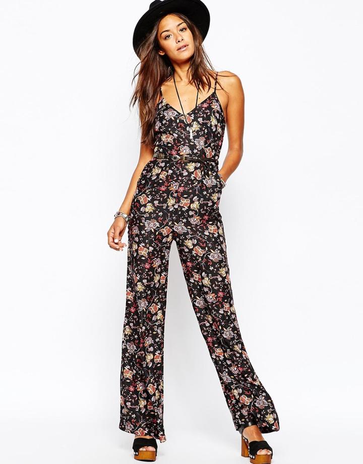 Missguided Winter Floral Wide Leg Jumpsuit - Black