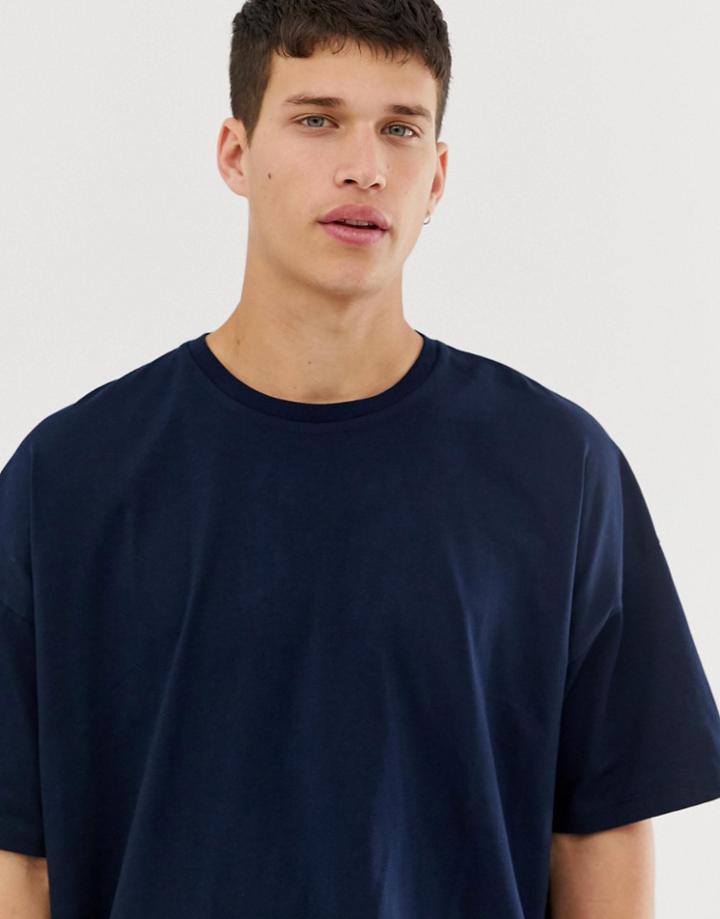 Asos Design Oversized T-shirt With Crew Neck In Navy - Navy