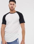 Only & Sons Raglan Sleeve T-shirt With Curve Hem-white
