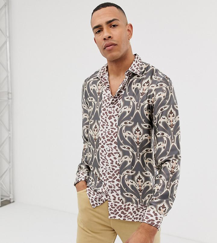 Asos Design Tall Regular Fit Satin Mix & Match Paisley Print Shirt - Gray