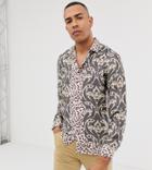 Asos Design Tall Regular Fit Satin Mix & Match Paisley Print Shirt - Gray